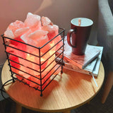 12V 12W Rectangle Iron Basket Himalayan Pink Salt Lamp Rock Crystal Bulb On/Off - 45-Degree Angle