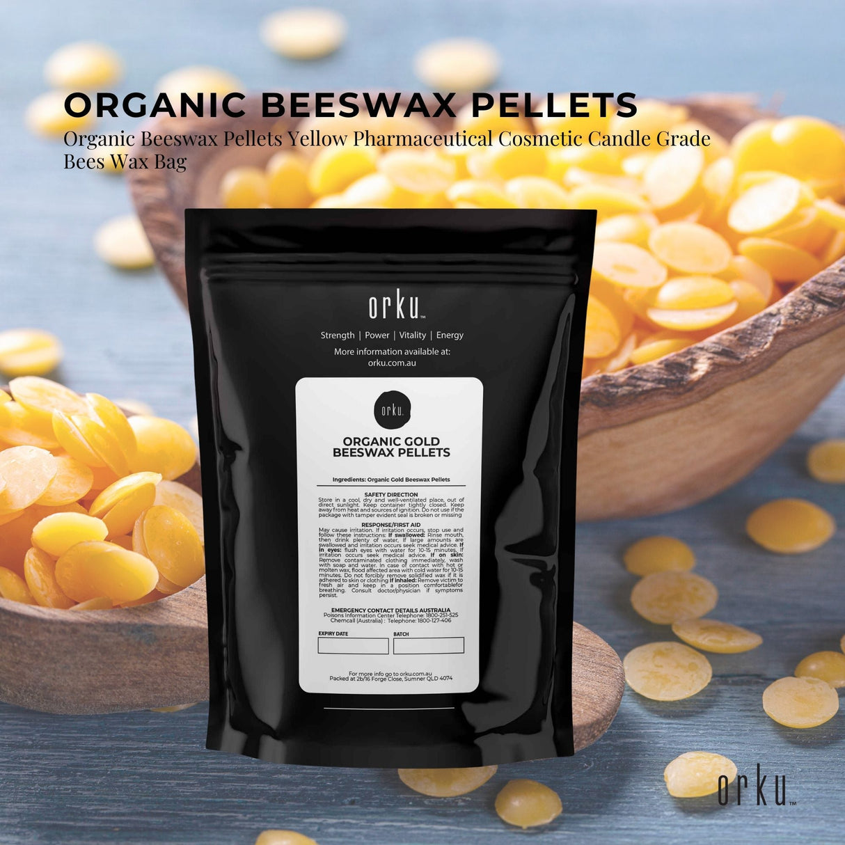 Orku 400g Organic Beeswax Pellets Yellow - Cosmetic Grade Pure Bees Wax Pastille