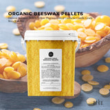 Orku 500g Organic Beeswax Pellets Yellow Tub - Cosmetic Grade Bees Wax Pastilles - Top-Down View