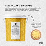 Orku 500g Organic Beeswax Pellets Yellow Tub - Cosmetic Grade Bees Wax Pastilles - Close-Up Angle