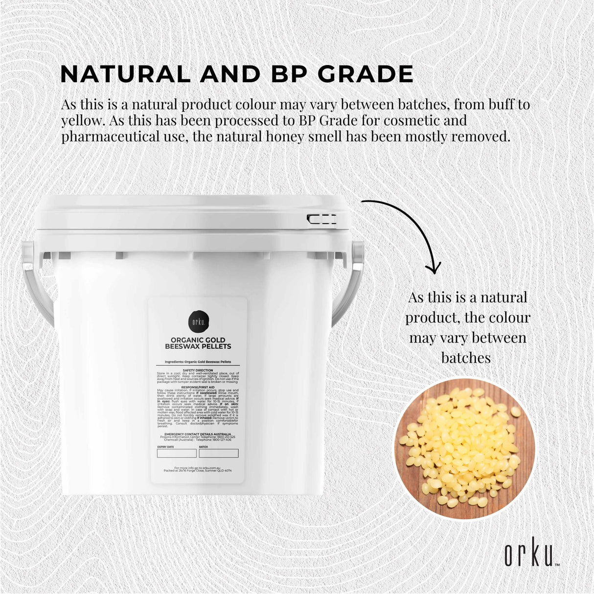Orku 2.5Kg Organic Beeswax Pellets Yellow Tub - Cosmetic Grade Bees Wax Pastille