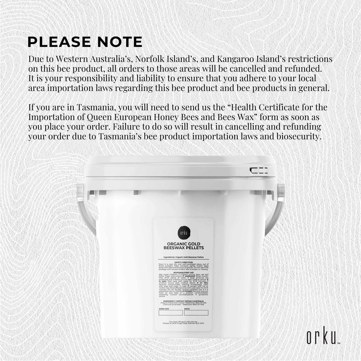 2.5Kg Orku Organic Beeswax Pellets Yellow Tub - Cosmetic Quality Pure Bees Wax