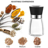 12x 150ml Glass Salt or Pepper Grinder 12cm - Adjustable Ceramic Core Short Mill - 45-Degree Angle