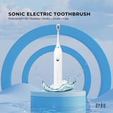 Sonic Electric Toothbrush White - Waterproof USB Charging 5 Modes 2 Heads + Case - Front View
