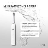 Sonic Electric Toothbrush White - Waterproof USB Charging 5 Modes 2 Heads + Case - Rear View