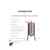 2 Frame Honey Extractor Stainless Manual Spinner Crank Honey Bee Hive Beekeeping - Low Angle