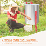 2 Frame Honey Extractor Stainless Manual Spinner Crank Honey Bee Hive Beekeeping - Front View
