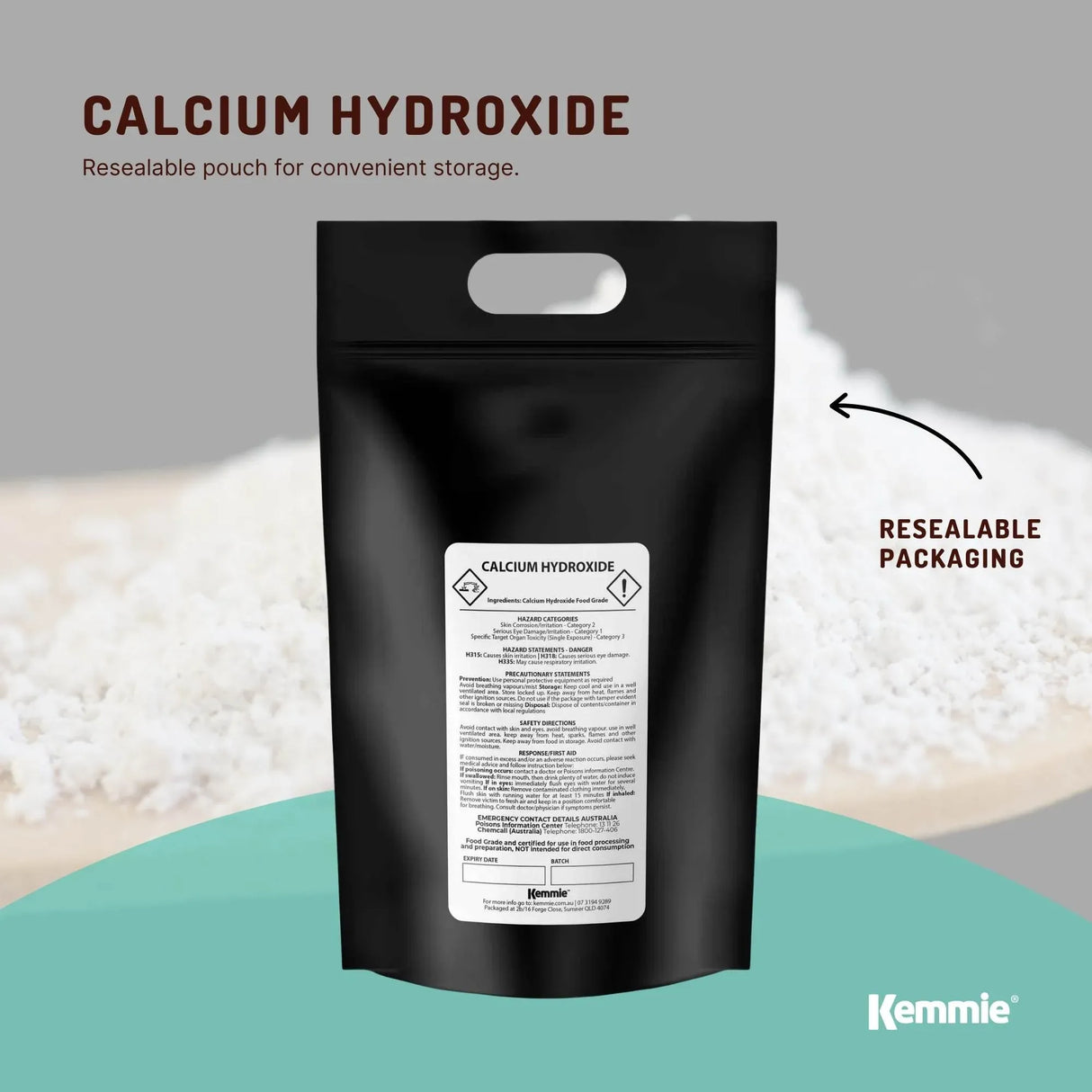 Kemmie Bulk 10Kg Calcium Hydroxide Powder - Food Grade Pickling Lime Slaked FCC