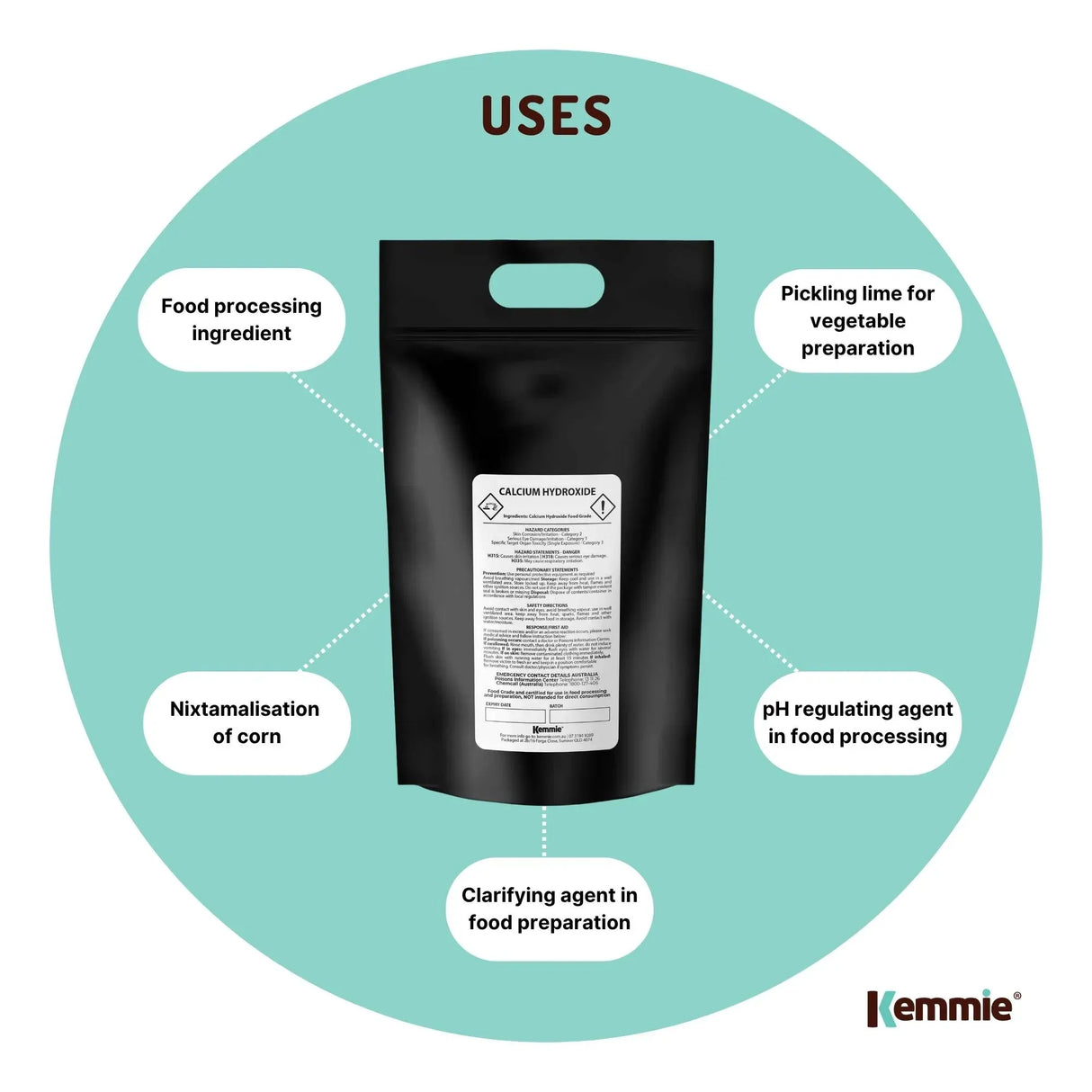 Kemmie Bulk 10Kg Calcium Hydroxide Powder - Food Grade Pickling Lime Slaked FCC