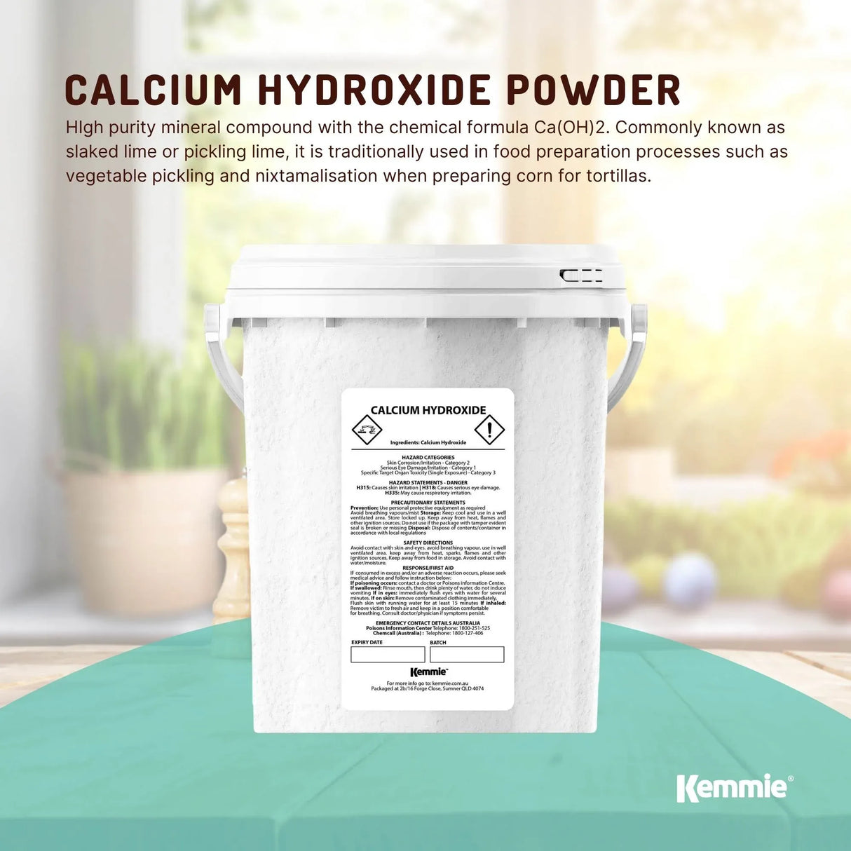 Kemmie 600g Calcium Hydroxide Powder Tub - Food Grade Pickling Lime FCC