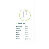 500ml Measuring Jug Heavy Duty Clear Plastic Propylene BPA 5 Food Grade Pro-Jug - Side View