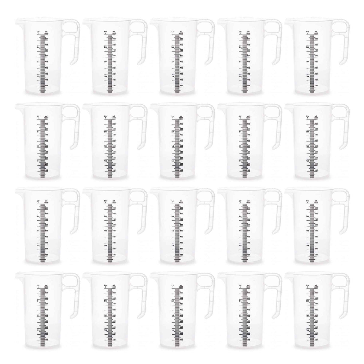 20x 1L Measuring Jug Heavy Duty Clear Plastic Propylene Food Grade BPA 5 Pro-Jug