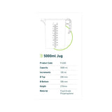 5L Measuring Jug Heavy Duty Clear Plastic Propylene Food Grade BPA 5 Pro-Jug