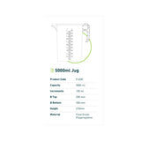 5L Measuring Jug Heavy Duty Clear Plastic Propylene Food Grade BPA 5 Pro-Jug - Front View