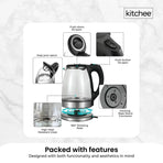 Kitchee 1.7L Glass Electric Kettle LED Light Cordless 360 Water Boiling Jug