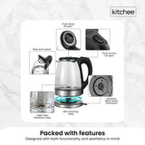 Kitchee 1.7L Glass Electric Kettle LED Light Cordless 360 Water Boiling Jug - Top-Down View