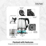 1.7L Electric Glass Kettle LED Blue Light 360 Automatic Cordless Water Boiling Jug - Top-Down View