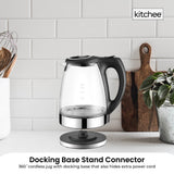 1.7L Electric Glass Kettle LED Blue Light 360 Automatic Cordless Water Boiling Jug - 45-Degree Angle