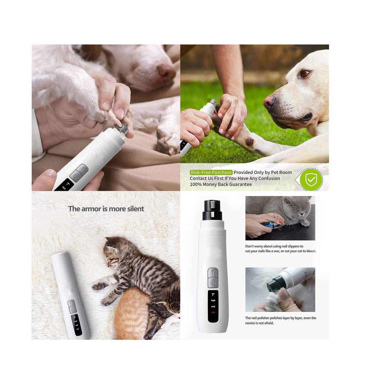 Electric Pet Nail Grinder for Dogs & Cats - Rechargeable Turbo Trimmer with LED Display & Whisper-Quiet Technology