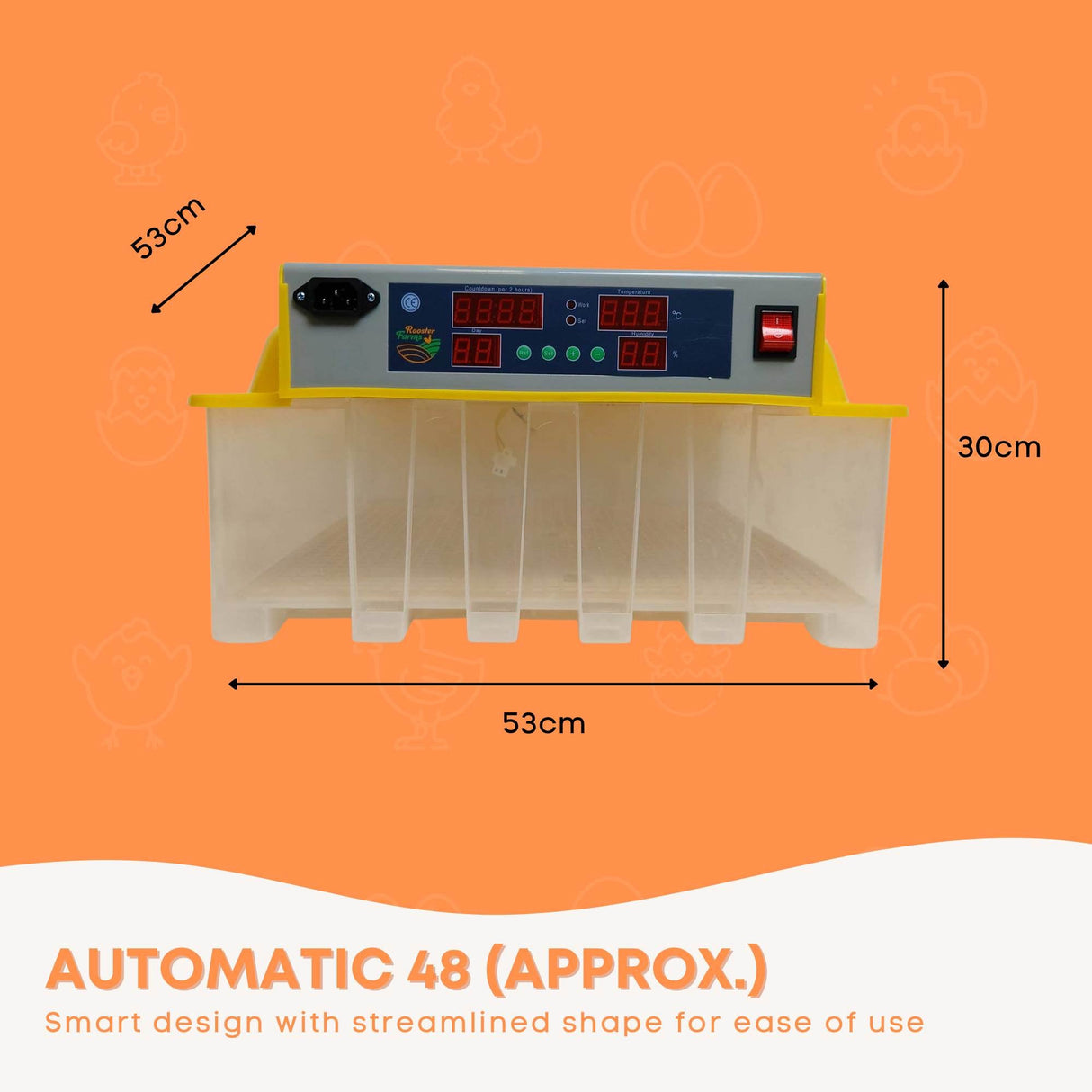 Rooster Farms Electric 48 Egg Incubator + Accessories for Chicken Quail Duck