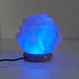 USB Colour Changing Salt Himalayan Lamp - Flower Shape Pink Rock LED Light - Low Angle