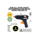 40w Hot Glue Gun Handy Hardware SAA RCM Craft Adhesive 2x 11mmx100mm Sticks - Side View