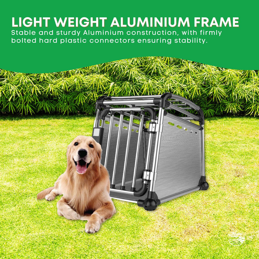 Aluminium Dog Travel Crate 63x68x88cm - Large Pet Car Transport Cage Kennel Box