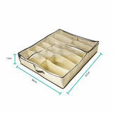 Shoe Organiser 12 Pair Under Bed Storage Zippered Breathable Wardrobe Closet Bag - Front View