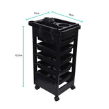 6 Tier Hairdressing Trolley Black 82x49x32cm Salon Hair Colouring Rolling Cart - Front View