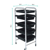 5 Tier Hairdressing Trolley Black 80x40x30 Salon Hair Colour Storage Metal Cart - Front View