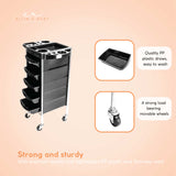 5 Drawer Hairdressing Trolley Black 90x30x36cm Hair Salon Beauty Rolling Cart - 45-Degree Angle