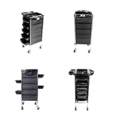5 Drawer Hairdressing Trolley Black 90x30x36cm Hair Salon Beauty Rolling Cart - Low Angle