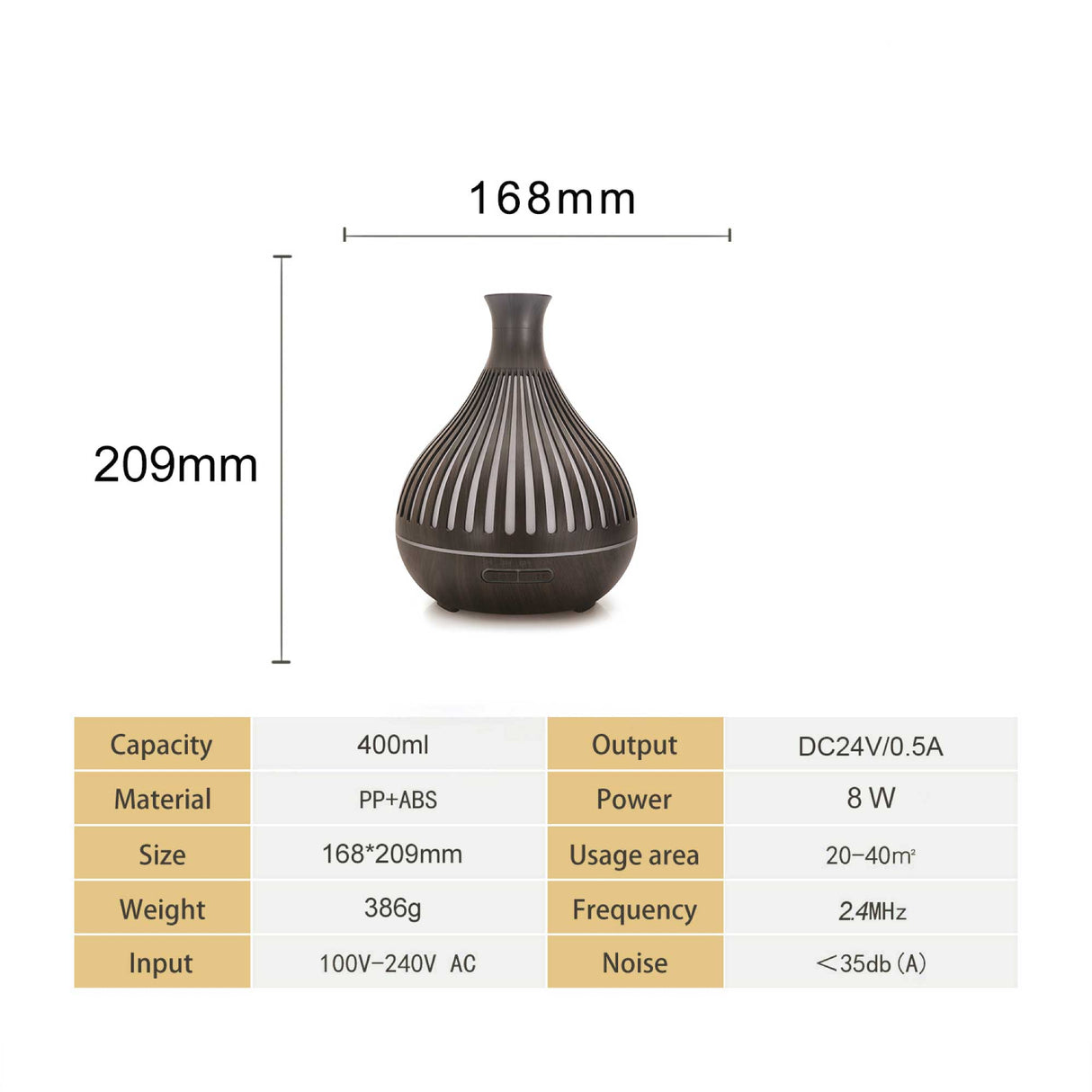 Ultrasonic Essential Oil Diffuser with Remote Control - 400ml Dark Wood Humidifier