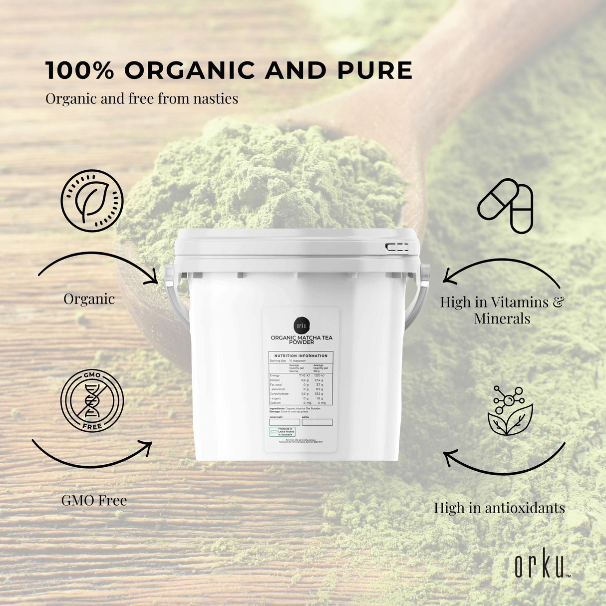 2.5Kg Premium Organic Matcha Green Tea Powder  Camellia Sinensis Superfood Bucket
