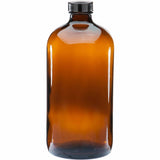 Set of 12 x 1L Amber Glass Boston Bottles with Screw Caps for Essential Oils