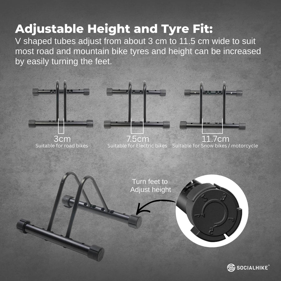 Social Hike Single Bike Rack Stand - Floor or Wall Adjustable Width Bicycle Holder