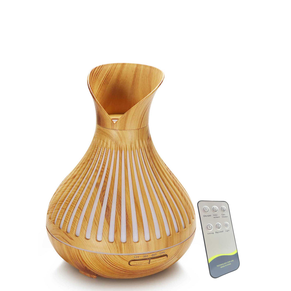 Tulip Top 500ml Wood Grain Essential Oil Diffuser with Remote Control - Ultrasonic Aromatherapy Humidifier