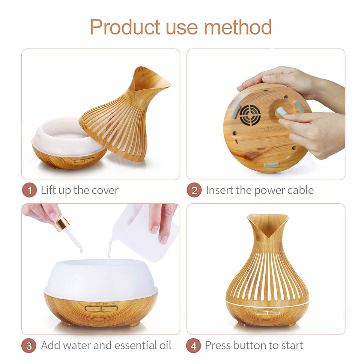 Tulip Top 500ml Wood Grain Essential Oil Diffuser with Remote Control - Ultrasonic Aromatherapy Humidifier