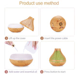 Remote-Controlled Ultrasonic Essential Oil Diffuser with 500ml Capacity - Elegant Wood Grain Design - Close-Up Angle