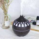 Ultrasonic Essential Oil Diffuser - 180ml Dark Wood USB Humidifier with LED Lights - Front View