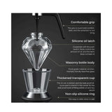 200ml Oil Honey Dispenser - Syrup Sauce Glass Pourer - Diamond Pot and Stand - Side View