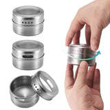 12 Magnetic Spice Jar Tins and Steel Plate - 150g Seasoning Storage Containers - Front View