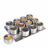 12 Magnetic Spice Jar Tins and Steel Plate - 150g Seasoning Storage Containers - Top-Down View