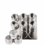 9 Magnetic Spice Jar Tins and Steel Rack - 150g Seasoning Storage Containers - Side View