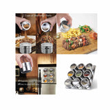 9 Magnetic Spice Jar Tins and Steel Rack - 150g Seasoning Storage Containers - 45-Degree Angle
