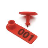 1-100 Cattle Number Ear Tag 5x2cm Set - Mini Red Cow Sheep Pig Livestock Label - Front View