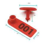 1-100 Cattle Number Ear Tag 5x2cm Set - Mini Red Cow Sheep Pig Livestock Label - Side View