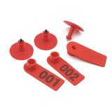 1-100 Cattle Number Ear Tag 5x2cm Set - Mini Red Cow Sheep Pig Livestock Label - 45-Degree Angle
