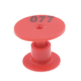 1-100 Cattle Number Ear Tag Set - Round Red Pig Sheep Goat Livestock Label - Front View
