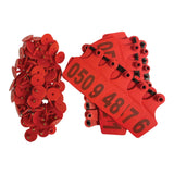 1-100 Cattle Number Ear Tags 7.5x10cm Set - XL Red Cow Sheep Livestock Labels - Front View